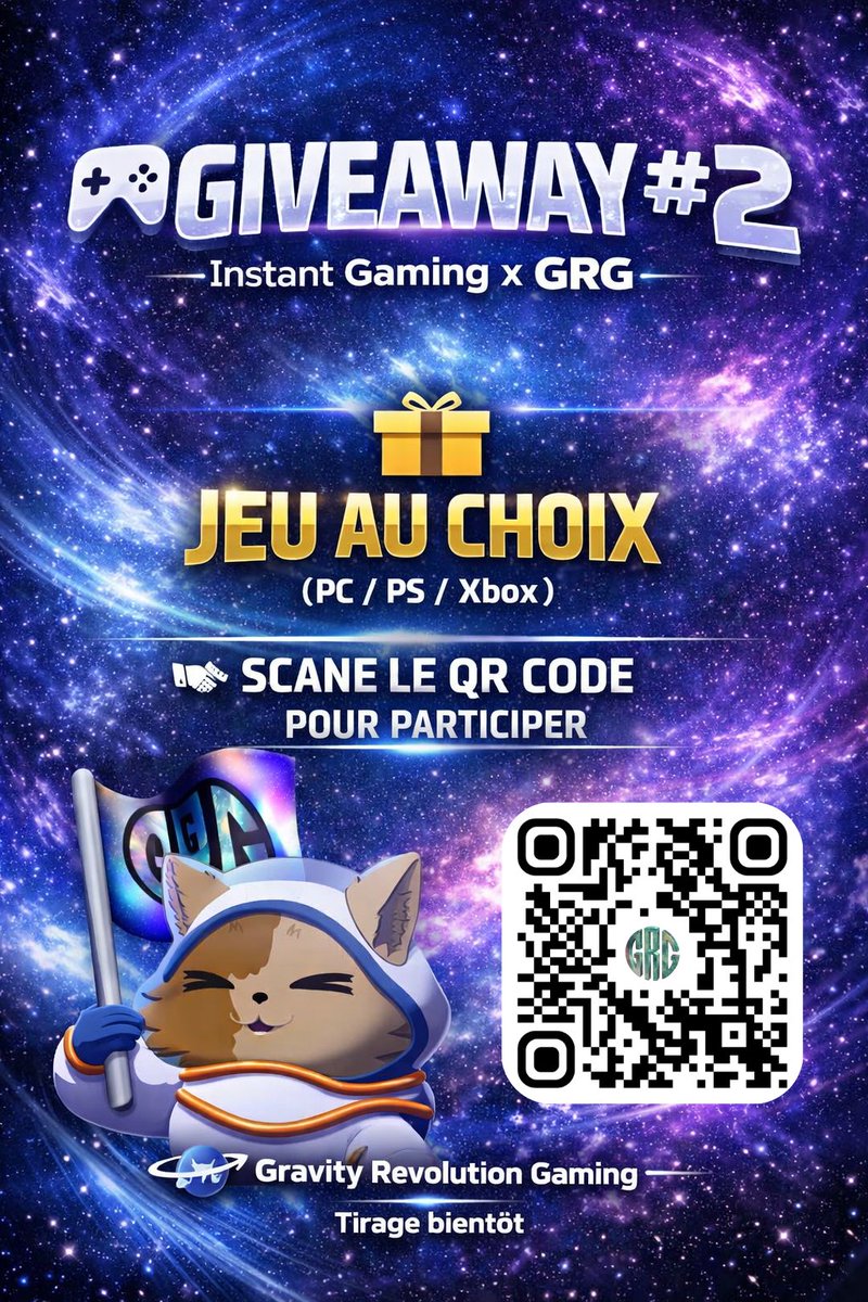 🎮 𝐆𝐈𝐕𝐄𝐀𝐖𝐀𝐘 #𝟐 — 𝐈𝐧𝐬𝐭𝐚𝐧𝐭 𝐆𝐚𝐦𝐢𝐧𝐠 𝐱 𝐆𝐑𝐆 🎮

𝐎𝐧 𝐫𝐞𝐥𝐚𝐧𝐜𝐞 𝐮𝐧 𝐧𝐨𝐮𝐯𝐞𝐚𝐮 𝐠𝐢𝐯𝐞𝐚𝐰𝐚𝐲 🔥

🎁 𝐀̀ 𝐠𝐚𝐠𝐧𝐞𝐫 : 𝐥𝐞 𝐣𝐞𝐮 𝐝𝐞 𝐓𝐎𝐍 𝐜𝐡𝐨𝐢𝐱
(PC / PS / Xbox)

👉 𝐒𝐜𝐚𝐧𝐧𝐞 𝐥𝐞 𝐐𝐑 𝐜𝐨𝐝𝐞 𝐬𝐮𝐫 𝐥’𝐚𝐟𝐟𝐢𝐜𝐡𝐞 𝐩𝐨𝐮𝐫