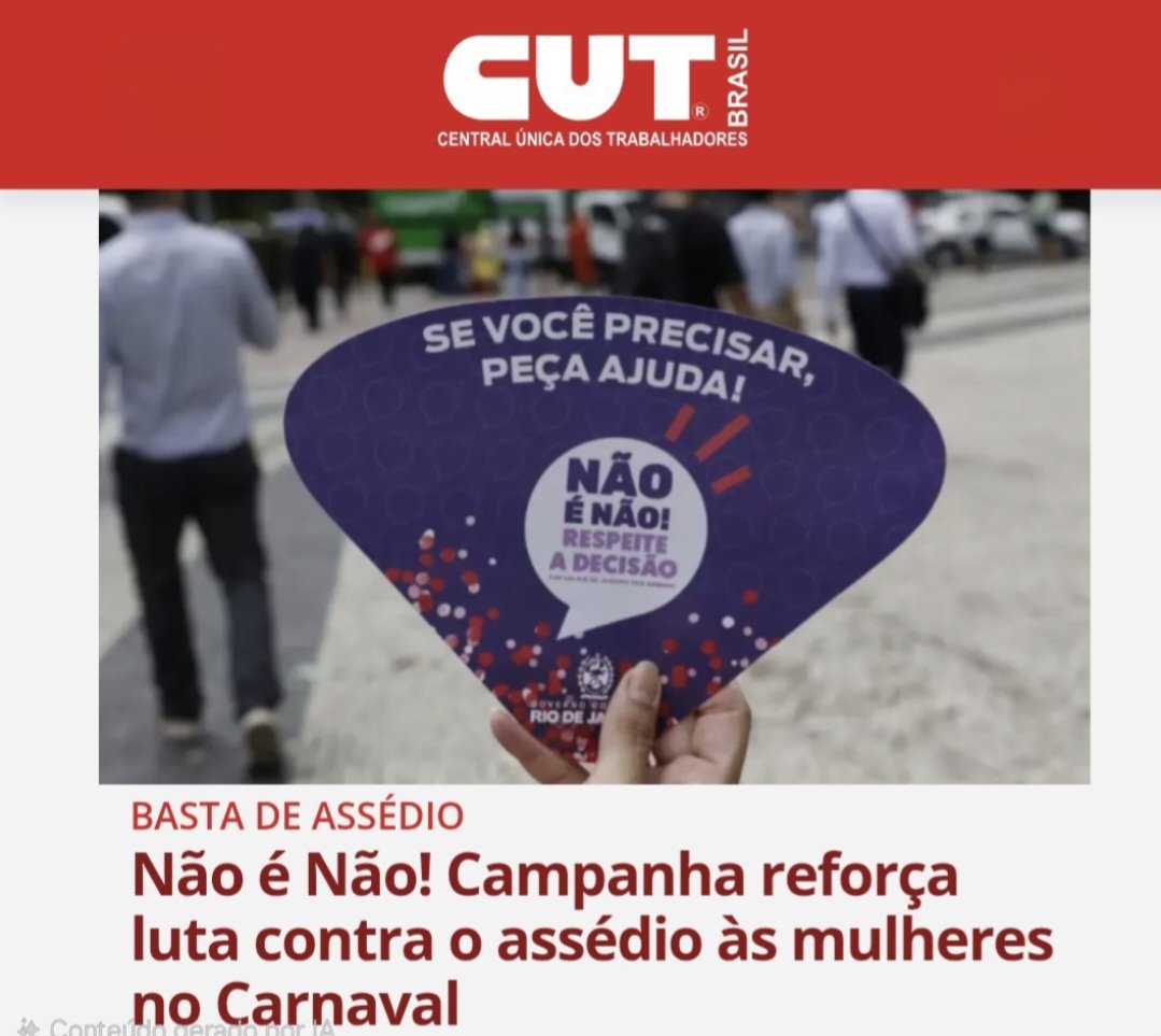 NÃO É NÃO.  
#Carnaval2026 
<a href="/CUT_Brasil/">CUT Brasil</a>