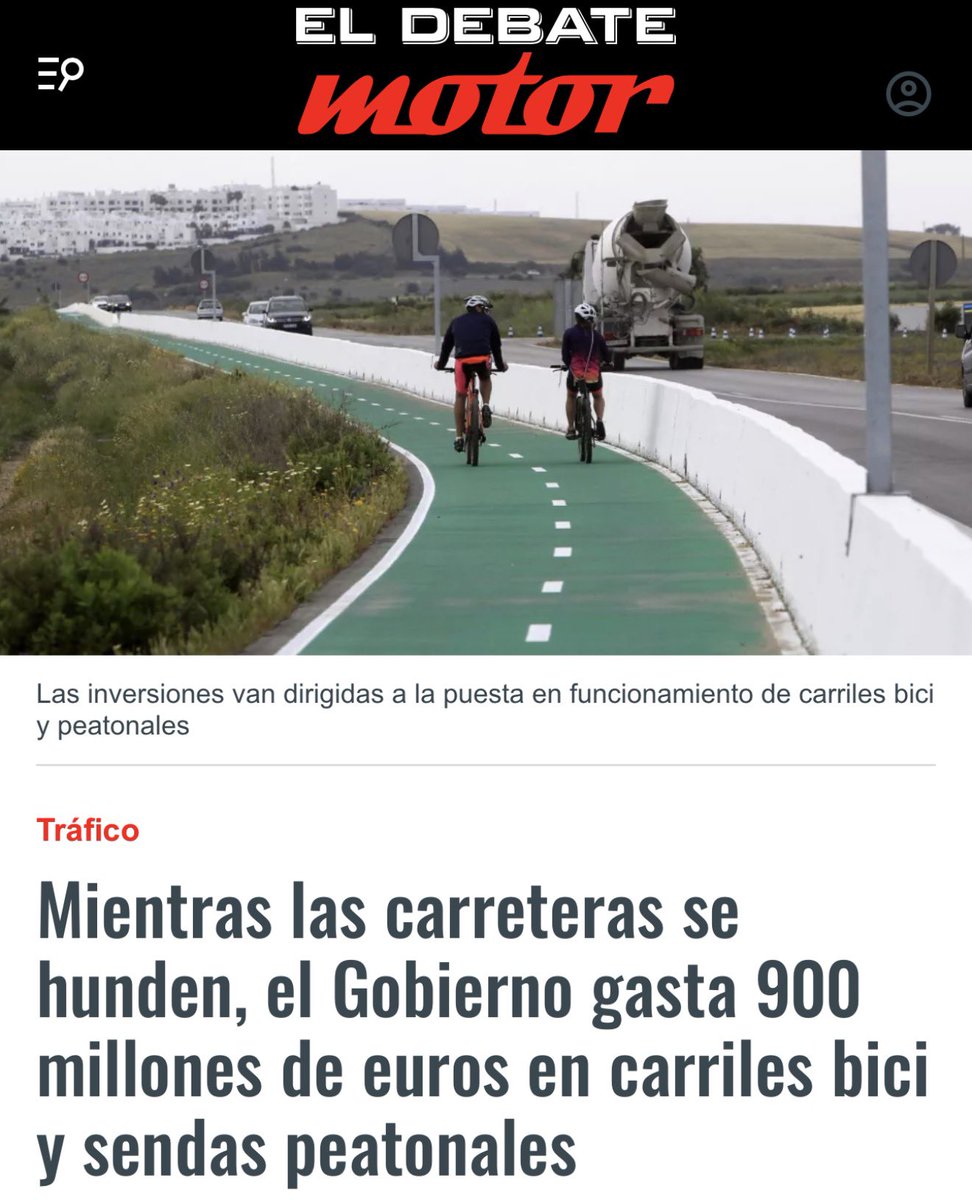 Las carreteras de Españas se caen a pedazos, dando la sensación de que estás conduciendo por Somalia, pero oye, invirtamos 900 millones en carriles bicis que no usa nadie.