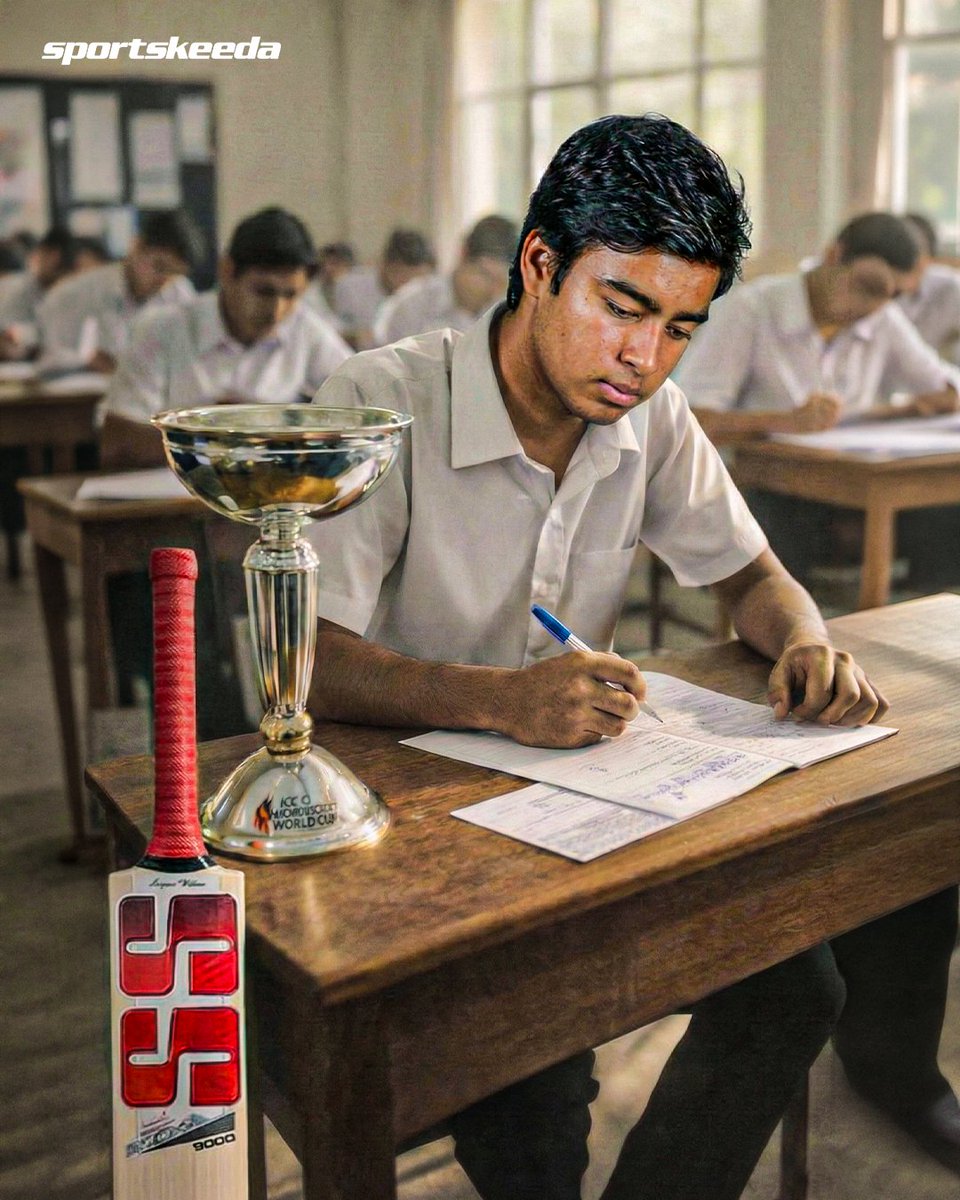 Sportskeeda's tweet image. 𝗖𝗵𝗮𝗺𝗽𝗶𝗼𝗻 𝗼𝗻 𝘁𝗵𝗲 𝗳𝗶𝗲𝗹𝗱, 𝘀𝘁𝘂𝗱𝗲𝗻𝘁 𝗮𝘁 𝗵𝗲𝗮𝗿𝘁 💫

Just weeks after U19 World Cup glory, Vaibhav Suryavanshi gears up for his CBSE board exams starting February 17. 📚✍🏼🏆

#U19WorldCup #Boards #VaibhavSuryavanshi #SKC