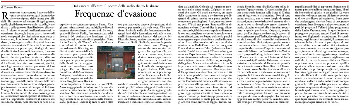 Oggi su <a href="/oss_romano/">L'Osservatore Romano</a> Frequenze d’evasione. Dal carcere all’etere: il potere della radio dietro le sbarre <a href="/worldradioday/">UNESCO World Radio Day</a> <a href="/santegidionews/">Comunità di Sant'Egidio</a> <a href="/TerzaLoggia/">Segreteria di Stato della Santa Sede</a> <a href="/ItalytoHolySee/">Italy to Holy See</a> <a href="/ItalyMFA/">Farnesina 🇮🇹</a> <a href="/RadioRadicale/">Radio Radicale</a> <a href="/RADIOCARCERE/">RICCARDO ARENA</a> <a href="/PatGonnella/">Patrizio Gonnella</a> <a href="/minGiustizia/">Ministero Giustizia</a> <a href="/GaranteLiberta/">GarantePrivatiLibertà</a>  
osservatoreromano.va/it/news/2026-0…