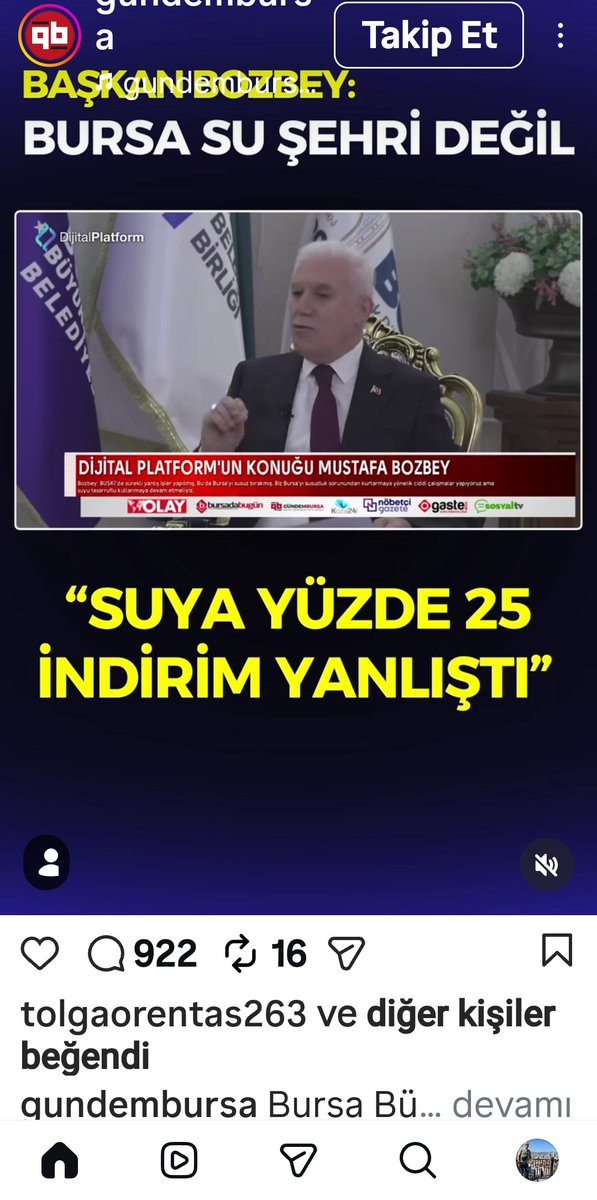 Bakın bunu resmen dedi. Bursa su şehri değilmiş. Evliyalardan daha iyi biliyor sanırım şehri? Bursa su şehri değilse hiçbir şehir su şehri değildir. Bursa su dan ibarettir. Bozbey su dan sebeblerden geldi su dan sebeb gidecek.  Bursa halkının gözünden düştü hatta kendi seçmenide.