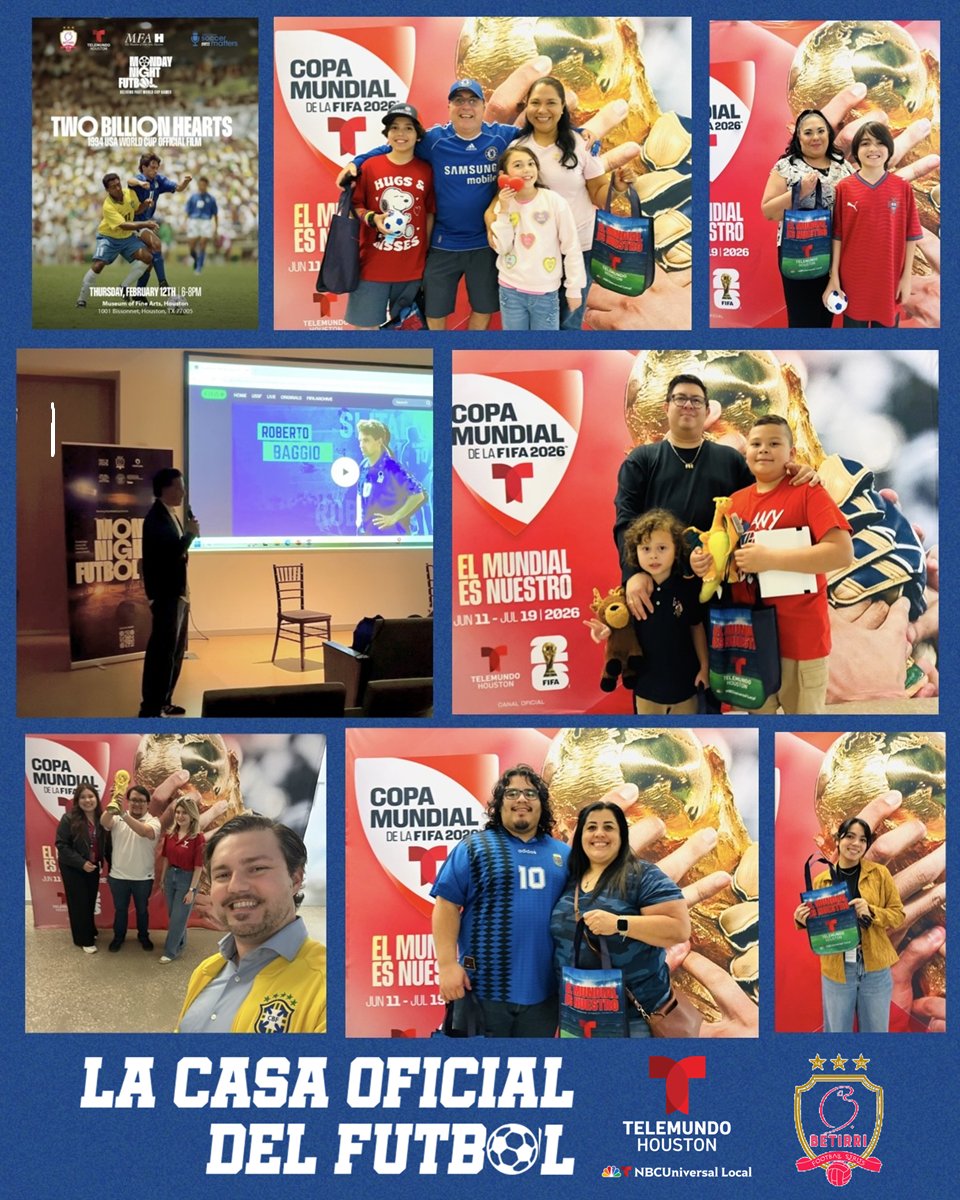 TelemundoHou's tweet photo. #TelemundoHouston en la comunidad anoche en #MFAH para #MondayNightFutbol de @artistbetirri y la película "Two Billion Hearts" #WorldCup 1994.

@TelemundoHou es la casa oficial del fútbol ⚽️ y la casa de la Copa Mundial de la FIFA 2026.
#MundialTelemundo | #ElMundialEsNuestro https://t.co/W4QeGHvXi6