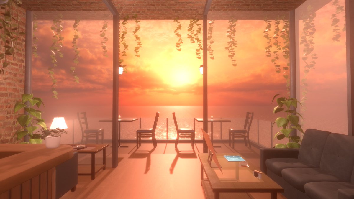 World: 夕凪の記憶
クエスト対応　118.64 MB

キレイな夕焼けの見えるオシャレなカフェ

URL
vrchat.com/home/world/wrl…
#VRChat #VRChat_world紹介 #夕凪の記憶