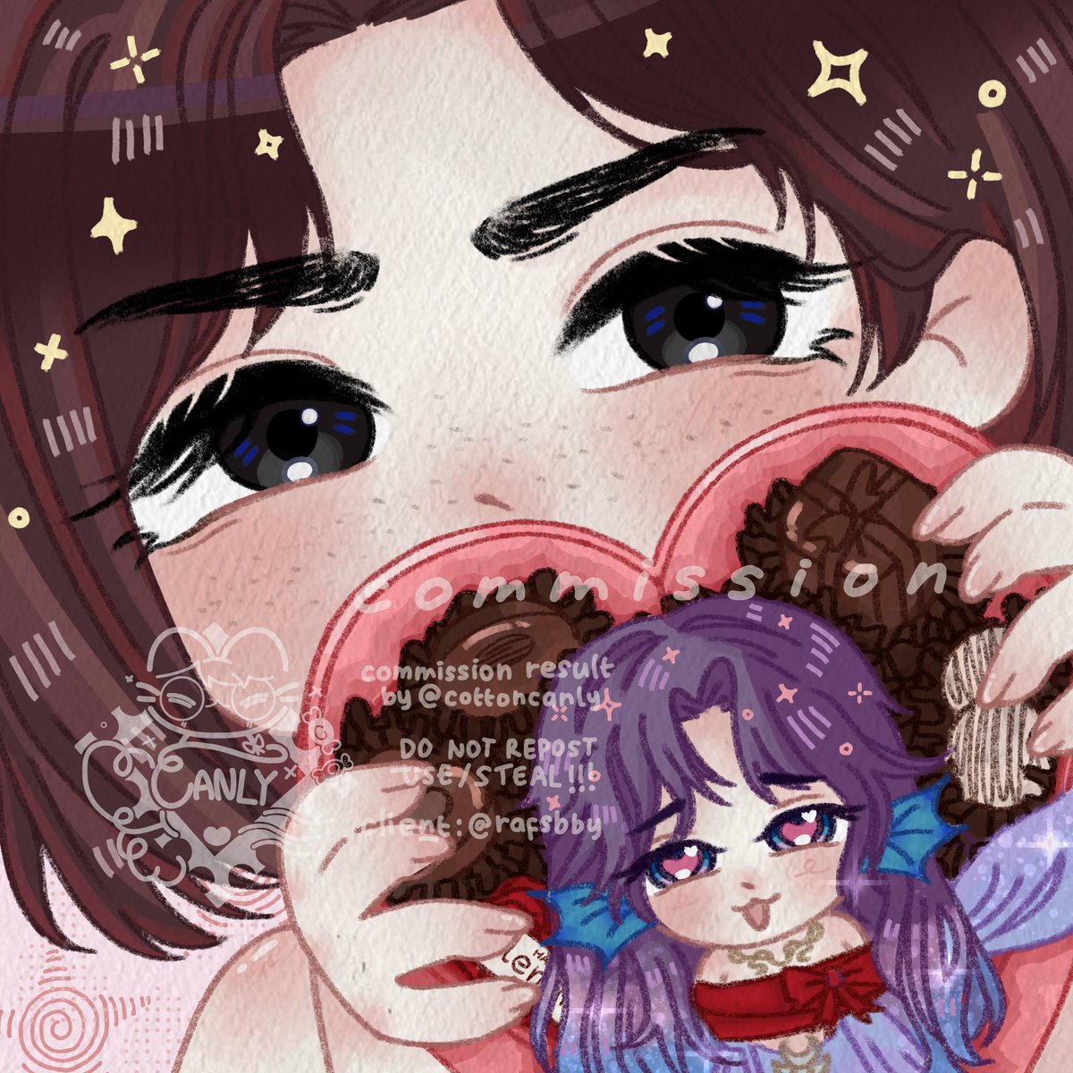 His gift and hers 🐡✨
#valentines

𓇼 ⋆.˚ 𓆉 𓆝 𓆡⋆.˚ 𓇼
Art by: <a href="/rennakuroo/">renna ✦₊ Val's YCH 📌</a> and <a href="/canlyfloss/">lii | comms open</a>