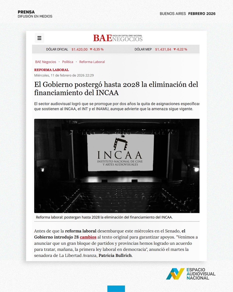 📢 Medios de comunicación de todo el país informaron sobre la movilización de la comunidad audiovisual para reclamar la eliminación de los artículos 210 y 211, que ponen en riesgo las asignaciones específicas que financian el cine nacional y el funcionamiento del INCAA.