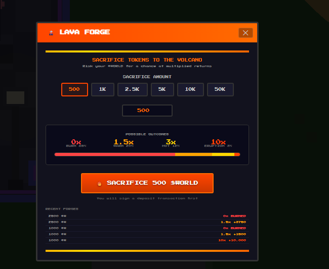 WorldPixelSol's tweet photo. Two more games 

Lava Forge 
Burn tokens or win insane prizes in Lava Forge

Ghost Hunt
Ghost Hunt is a simple tap-to-earn where you pay an entry fee to play