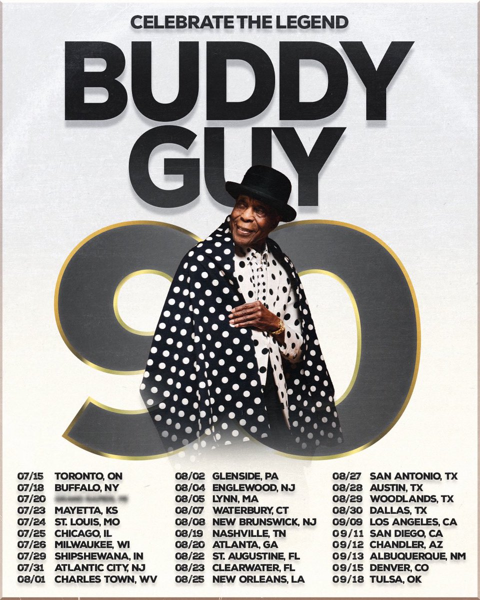 TheRealBuddyGuy's tweet image. BG90: Tickets are ON SALE NOW for the Buddy Guy 90 Tour, celebrating 90 years of the Legend himself with headline dates across North American this Summer! Get tickets now at buddyguy.net. — Team BG
