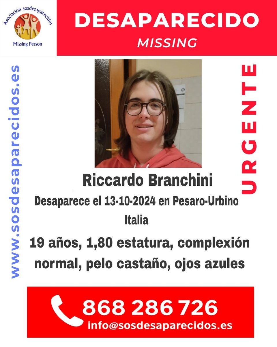 🆘 DESAPARECIDO
Alerta internacional RIAPD 🇮🇹
Síguenos <a href="/sosdesaparecido/">ALERTA DESAPARECIDOS</a>
Fuente: sosdesaparecidos
