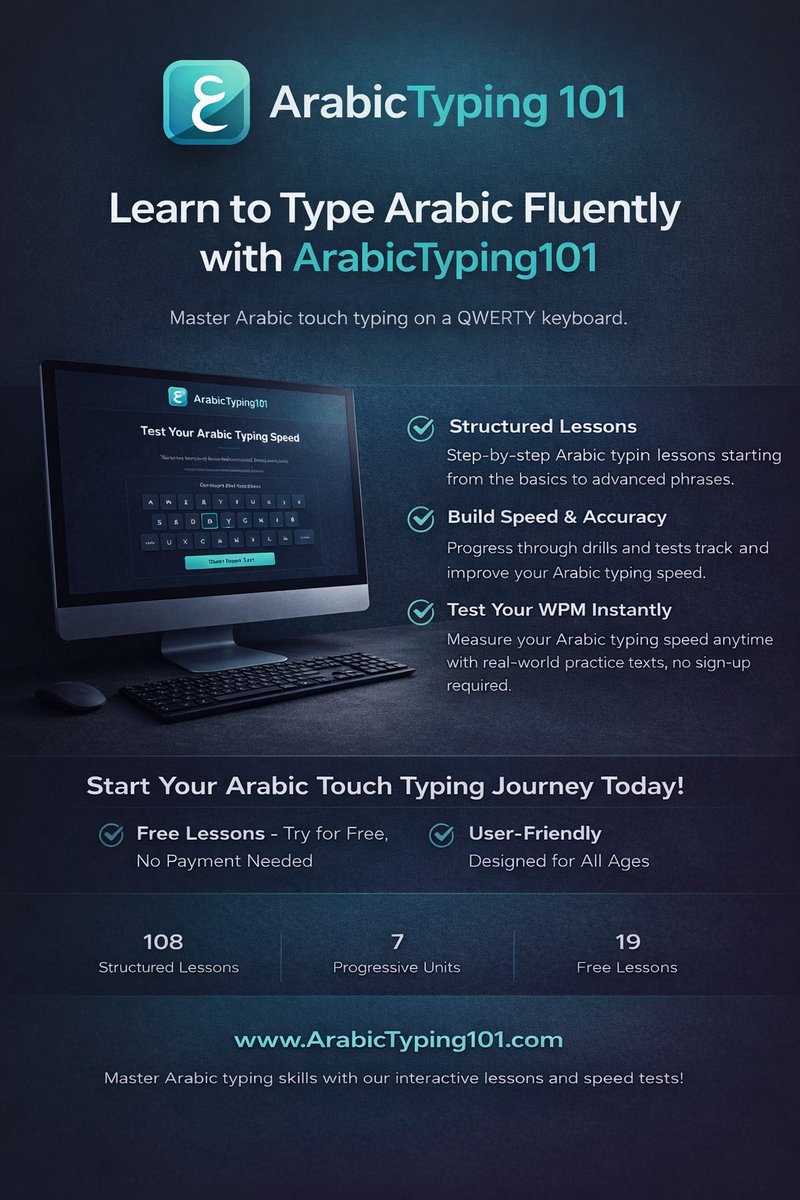I recently launched ArabicTyping101.com to make learning Arabic touch typing simple and structured. If you or anyone you know might benefit, I’d appreciate you sharing it.