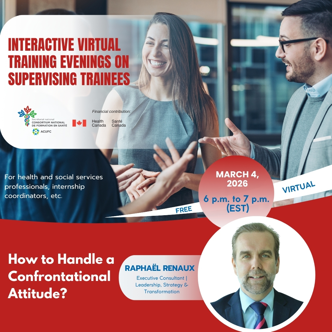🌟How to Handle a Confrontational Attitude?🌟
Don’t miss the last Interactive Virtual Training Evening 2025-2026 on Supervising Trainees.
 
 ➡️Register here: events.teams.microsoft.com/event/3bcc35ae…

#CNFS #TraineesSupervision