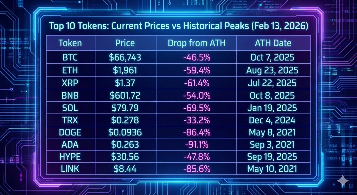 🩸 Caída del 63.5%; altcoins sufren hasta un -91%.
🏛️ BTC resiste; la liquidez huye de la especulación.
💎 Capitulación histórica = Oportunidad de acumulación.
🛒 ¿Compras el miedo o dejas pasar el ciclo?
#Bitcoin #Crypto #BearMarket #Altcoins #BTC #ETH #ADA #DOGE #TRX #HODL
