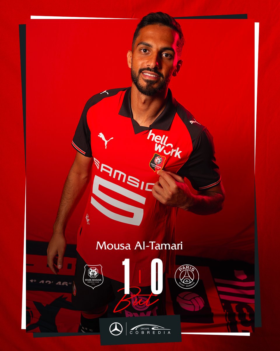 34' : Splendide numéro du Jordanien qui ouvre le score au Roazhon Park 🤯🤯

#SRFCPSG 1-0