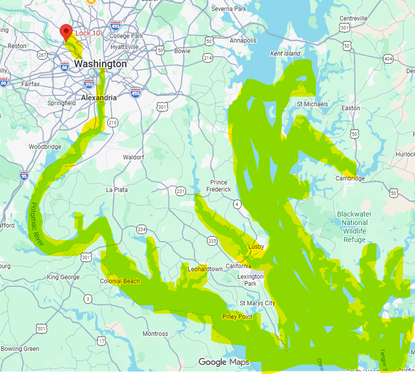 MDBayNews's tweet photo. This is the location of the broken pipe in Maryland, and the location of Maryland waters impacted by the environmental disaster. But apparently, DC has it under control.🤔 https://t.co/ypgS2LgkU1