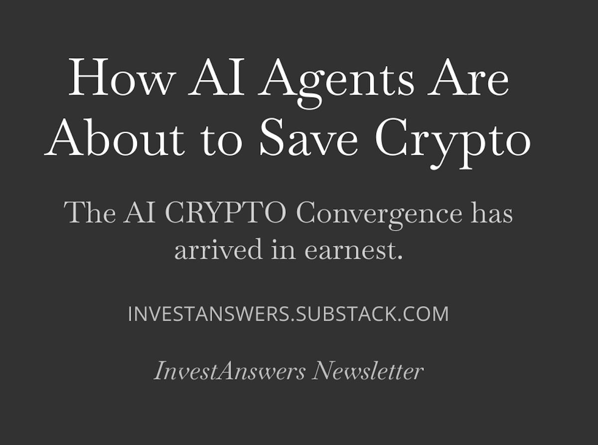 Spent years debating how to onboard the next billion humans to crypto. Irony is next billion users aren’t people. They’re AI Agents. 🤖 
AI and Crypto were made for each other.
This is how AI Agents save Crypto and only 1 Chain can handle it. 
open.substack.com/pub/investansw…