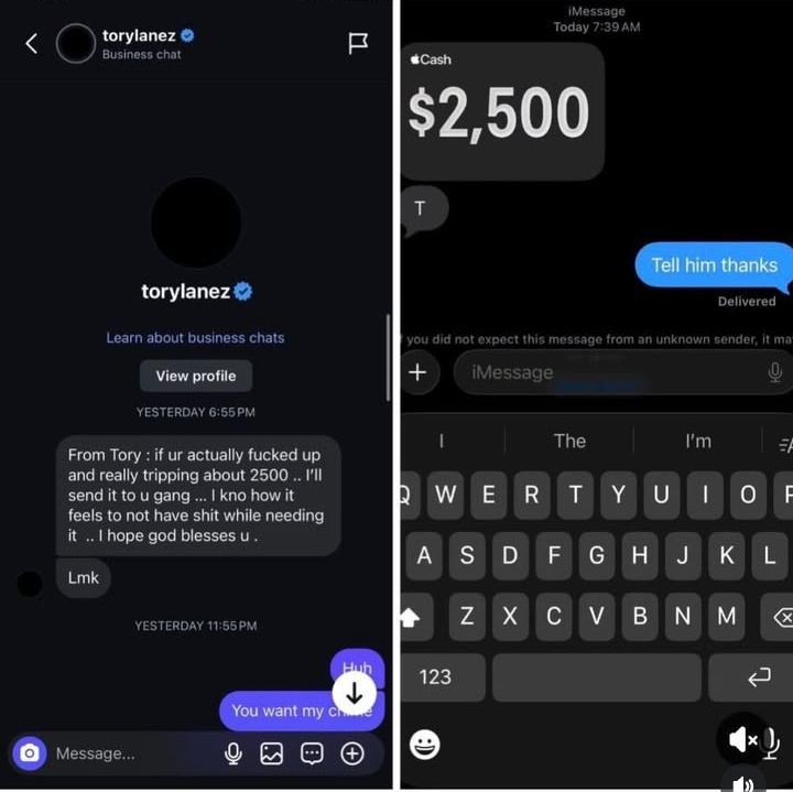 Glorilla sister says Tory Lanez  sent her the $2,500 she  was asking GLO