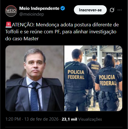 BrazilenDireita's tweet image. 🚨ATENÇÃO: #Mendonça adota postura diferente de Toffoli e se reúne com #PF, para alinhar investigação do caso #Master.