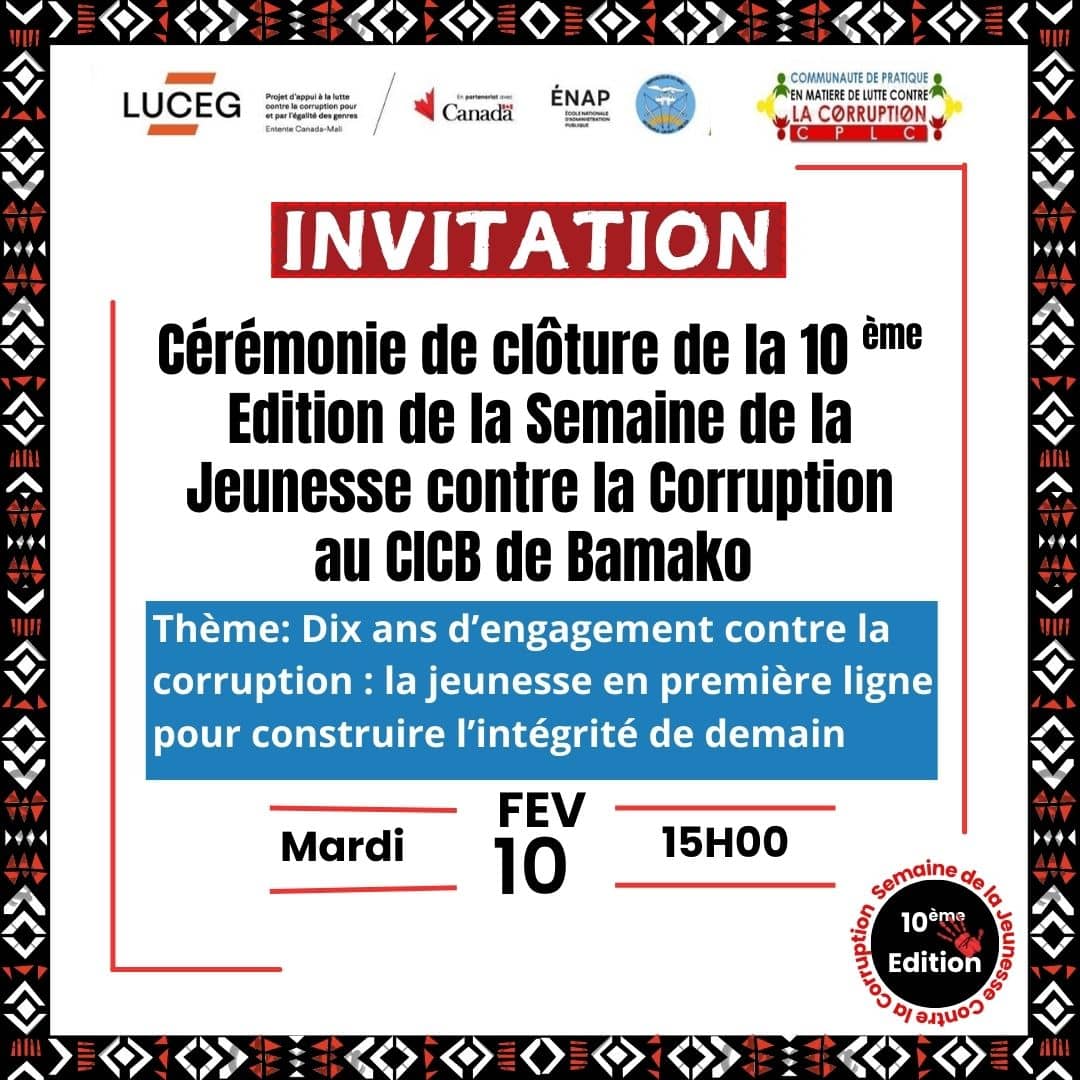 𝐐𝐮𝐚𝐧𝐝 𝐥'𝐢𝐦𝐩𝐚𝐜𝐭 𝐬𝐞 𝐦𝐞𝐬𝐮𝐫𝐞 𝐞𝐧 𝐜𝐡𝐢𝐟𝐟𝐫𝐞𝐬, 𝐥𝐚 𝐒𝐚𝐭𝐢𝐬𝐟𝐚𝐜𝐭𝐢𝐨𝐧 𝐧𝐞 𝐩𝐞𝐮𝐭 𝐪𝐮'ê𝐭𝐫𝐞 𝐜𝐨𝐥𝐥𝐞𝐜𝐭𝐢𝐯𝐞.
Ainsi s’est achevée la 10ᵉ édition de la Semaine de la Jeunesse contre la Corruption, portée avec engagement et détermination.