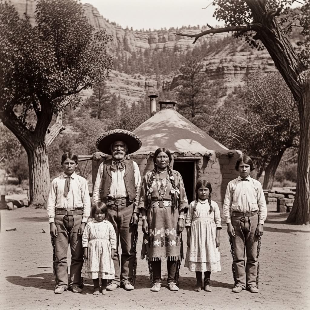 nmlinguaphile's tweet photo. In the tangled canyons and pine-clad mesas of what would later become the Gila Wilderness, the Reyes family had lived beyond the reach of towns and telegraphs since the early 1870s. Mateo Reyes, a former vaquero from Sonora who fled north after a range war, settled here with his Apache wife, Nantan, and their four children—two sons and two daughters raised on horseback and foot.
Their home was a low adobe-and-timber jacal shaded by cottonwoods along a perennial creek, surrounded by sheer redrock walls that turned the world into a private cathedral. They marked seasons by the ripening of piñon nuts, the run of trout in spring floods, and the distant thunder of Apache raids that never reached their hidden valley. Nantan passed down knowledge of medicinal plants—ocotillo for coughs, datura for pain—and the old songs that kept the land's balance. Mateo taught the children to braid rawhide reatas, track game across bare stone, and shoot straight only when hunger or threat demanded it.
They avoided the Mormon settlements to the north and the army posts to the south, bartering hides and dried meat only with a small band of Warm Springs Apache who passed through once or twice a year. In the drought summer of 1886, a half-starved prospector, driven mad by thirst and heat, wandered into their clearing. The Reyes family gave him water from their seep spring, shared mesquite-pod bread and venison jerky, and pointed him toward the nearest river trail. He lived to recount the encounter in a Tucson newspaper, calling them “the silent Reyes of the Gila,” a family who dwelled in a place the maps had forgotten.
The Reyes never answered to the world's gaze. Their story lingered only in the echo of hoofbeats on canyon stone, the flicker of firelight on canyon walls, and the quiet pact they kept with the desert that sheltered them.