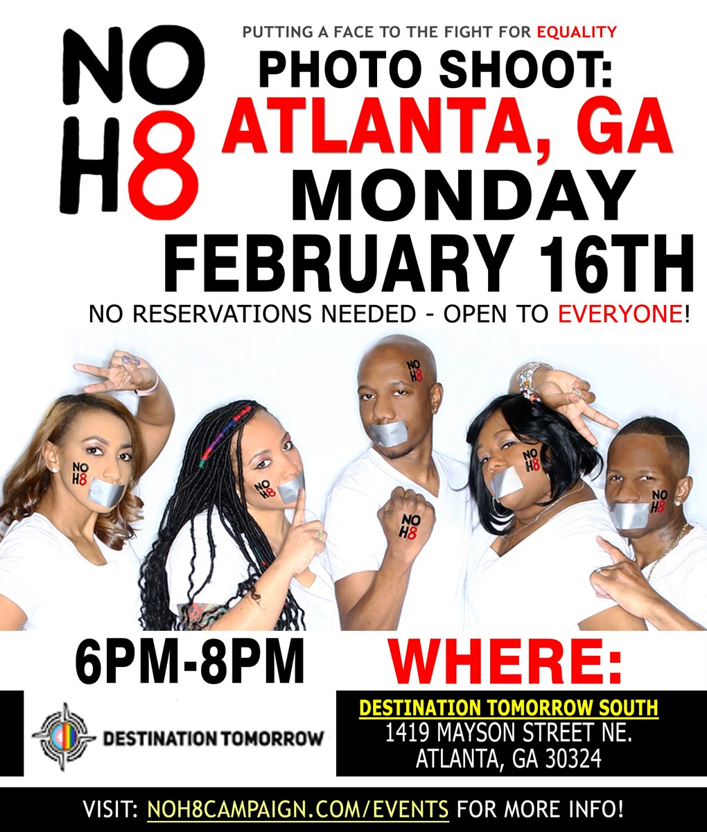 Spread the word! 📣 #NOH8 photo shoot MONDAY (2/16) in #Atlanta, GA 📷🌈 tinyurl.com/5fam7wyn