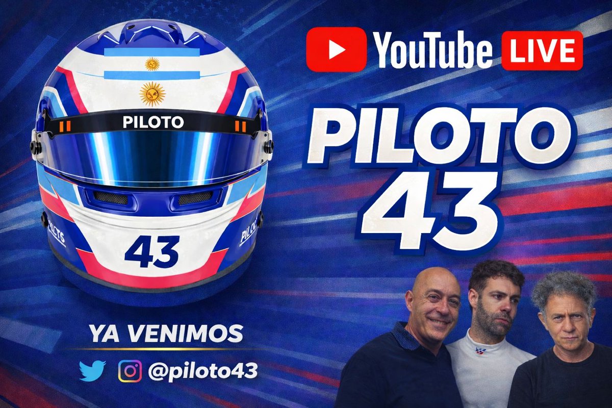 🔴¡ES HOY! Vuelta 3 de PILOTO 43, en vivo a las 20:00 con <a href="/Juanito77ok/">Juan Cruz Alvarez</a> <a href="/FernandoSvaluto/">Fer Svaluto</a> y <a href="/DavidRotemberg/">David Rotemberg 🎗️🇦🇷🇮🇱🇺🇦</a> 
👉youtube.com/@Piloto43ok