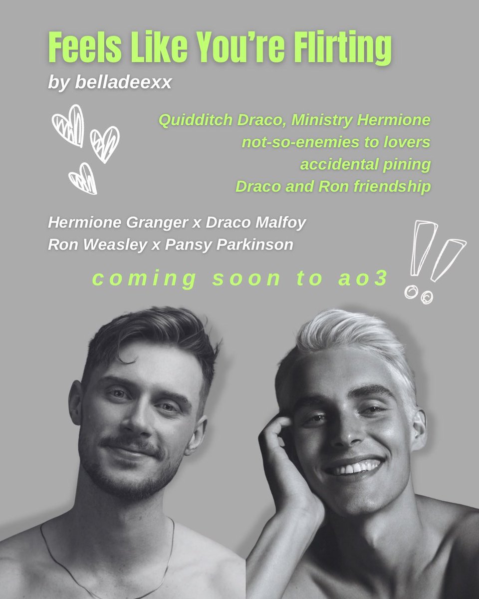 Feels Like You're Flirting 💚 coming soon to ao3

New dramione WIP alert! Happy Valentine’s! Can't wait to share this new project with you all so very soon! Please find joy and humor in my magazine fic spread! inspired by actually romantic