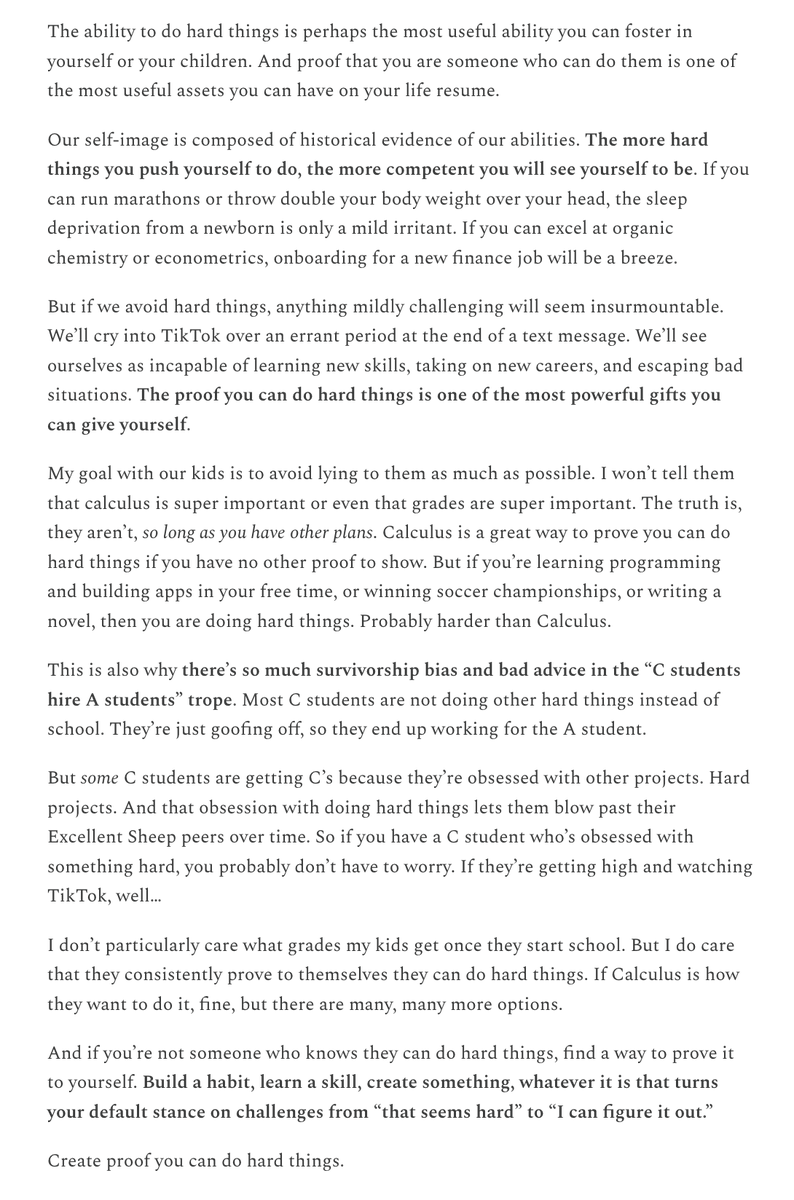 i keep coming back to this essay by <a href="/nateliason/">Nat Eliason</a> 

"create proof you can do hard things"