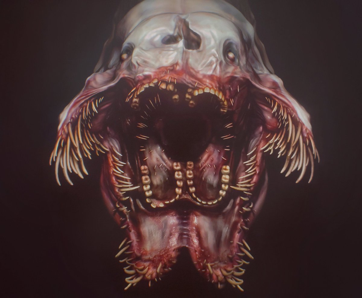 deadly_melodic's tweet photo. Some unused designs of the eel! More of a grin mouth followed by a conjoined, fleshy face one that was supposed to look more like a creature if it was blurred, obscured, or blasted with light! Second design also featured the first idea of the tail being human bodies.

#ironlung https://t.co/BsneAVbtQr