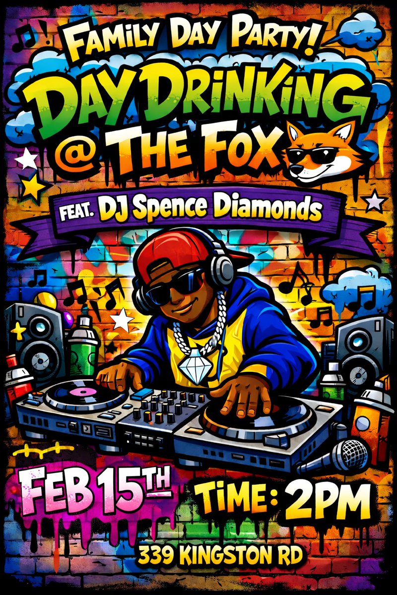 This Sunday Feb 15th  (((Day Party)))   The Fox Runs Free (Pickering)  339 Kingston Road   The Best in Hip Hop, Classic House, Dancehall, Old School. Wear your dancing shoes, it's gonna be a party!  #NoCover #Pickering #FamilydaySunday #SundayFunday #DJSpenceDiamonds