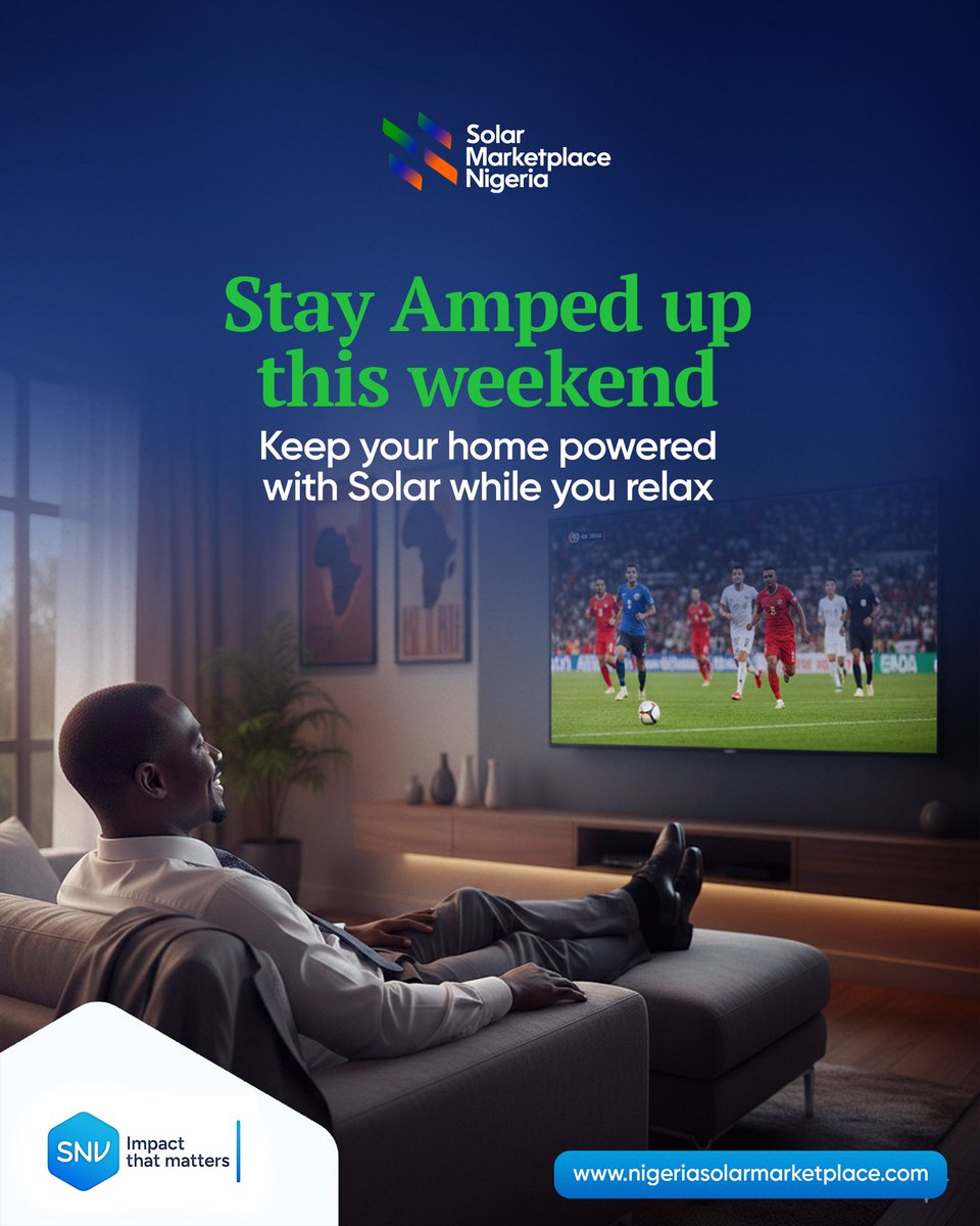Don’t let power interruptions ruin your chill time. 

Get solar today and enjoy a weekend that’s smooth, bright, and worry-free

#NigeriaSolarMarketPlace #SNV #Solar