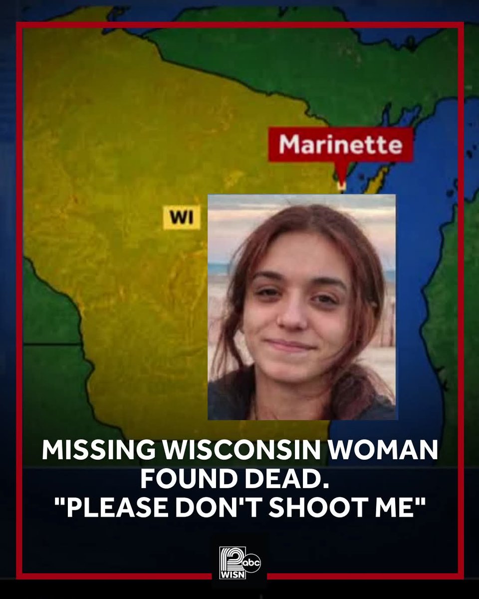 🚨 UPDATE: MISSING WISCONSIN WOMAN FOUND DEAD IN MICHIGAN. 

Gabriella Cartagena's body was discovered in Michigan after she was reported missing in Wisconsin. Her family says Gabriella was heard saying "Please don't shoot me" during a phone call before her death.

The Marinette