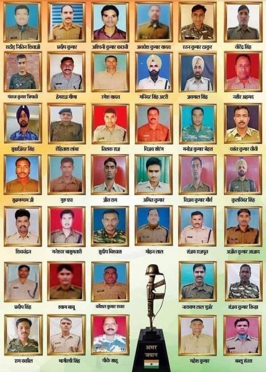 We remember the 40 brave CRPF martyrs who laid down their lives in the Pulwama attack (2019)

Never forget Never Forgive 
Om santi 🙏🏻💐