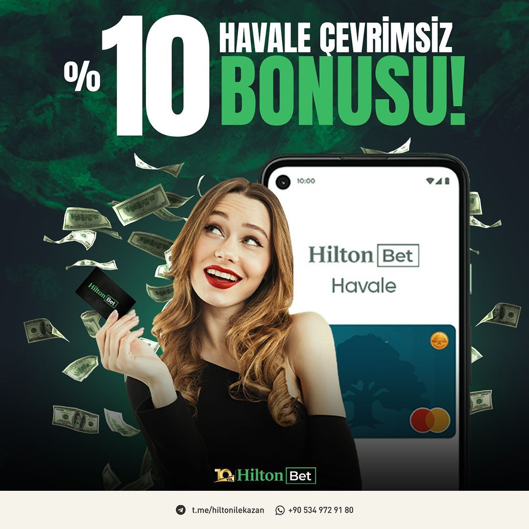 💰 Yatırım yapmanın her yolu,
💸Kazanmanın en kolay yolu burada!

🎁En avantajlı promosyonlarla kazanmaya hazırsın!

💸 ₺200'ye kadar %10 Havale Çevrimsiz Bonusu ile Günlük ₺10.000.000 Çekim Limitinin keyfini zirvede yaşa! 

🔗 ds.tc/hiltonbet