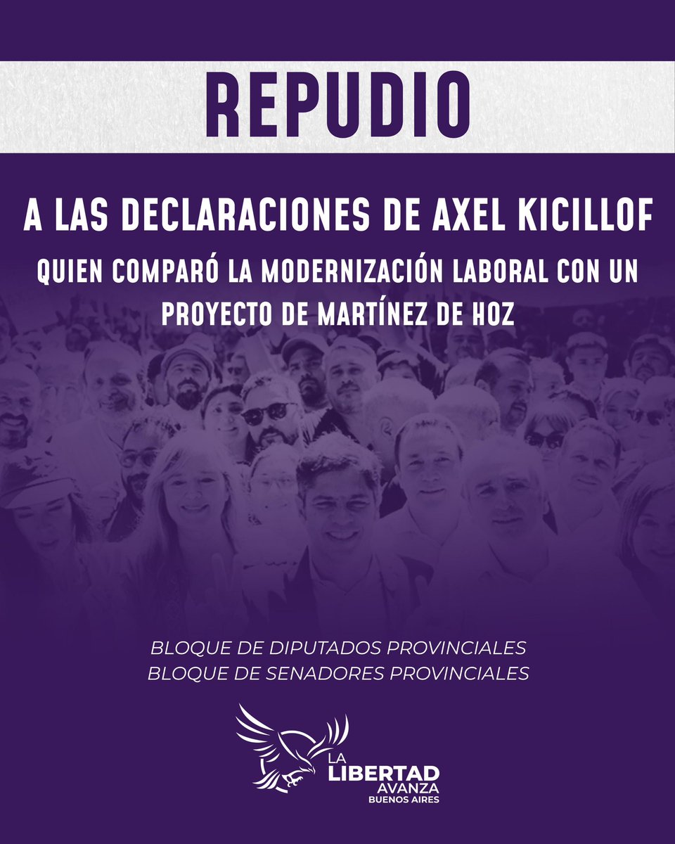 Los bloques de diputados y senadores de La Libertad Avanza en la Provincia de Buenos Aires hemos presentado un proyecto en ambas cámaras, con la firma de todos los legisladores, repudiando las declaraciones del Gobernador Axel Kicillof. 

Los bonaerenses estamos cansados del