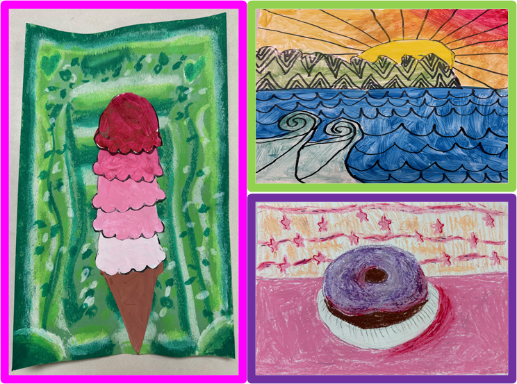 BecomingDrTodd's tweet photo. Students who were selected for the Texas Elementary Art Meet showcased their work. The scholars are: Erynn Christmas (Color wheel seascape); Marwa Fazli (Value Ice Cream); and Samantha Vazquez (Value Donut). #StudentFocused #EmpowersOthers @SpringISD @WinshipES https://t.co/ARTtx7RM4a