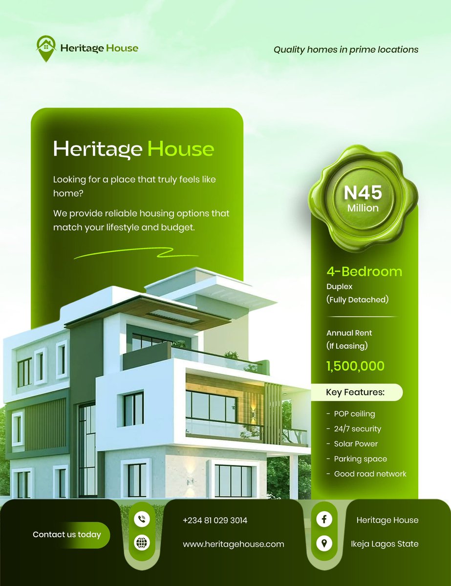 danielgraphics1's tweet photo. Heritage Houseโจ
We help you find the right home that fits your comfort location and budget stress free.
Send a DM ๐ฉ for your brand design
#danielgraphics #graphicdesign #design #flyerdesign
#flyer #realestateflyer #houseflyer #house #heritagehouse #socialmediaflyerdesign https://t.co/HlvpMNSd8Q