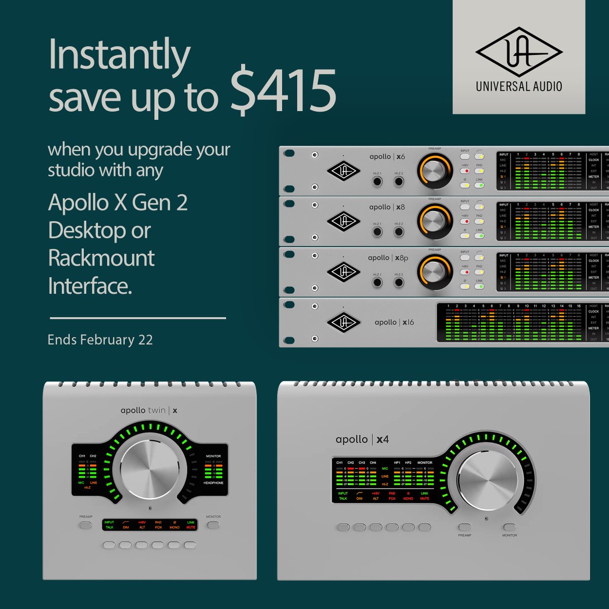 YSL_Pro's tweet image. Flash sale on select @UAudio products at 🇨🇦 dealers! 

Save up to $415 on the Apollo x Gen 2 range, and up to $70 on any UADX Amp Emulator Pedal.

Act quick - valid until Feb 22!