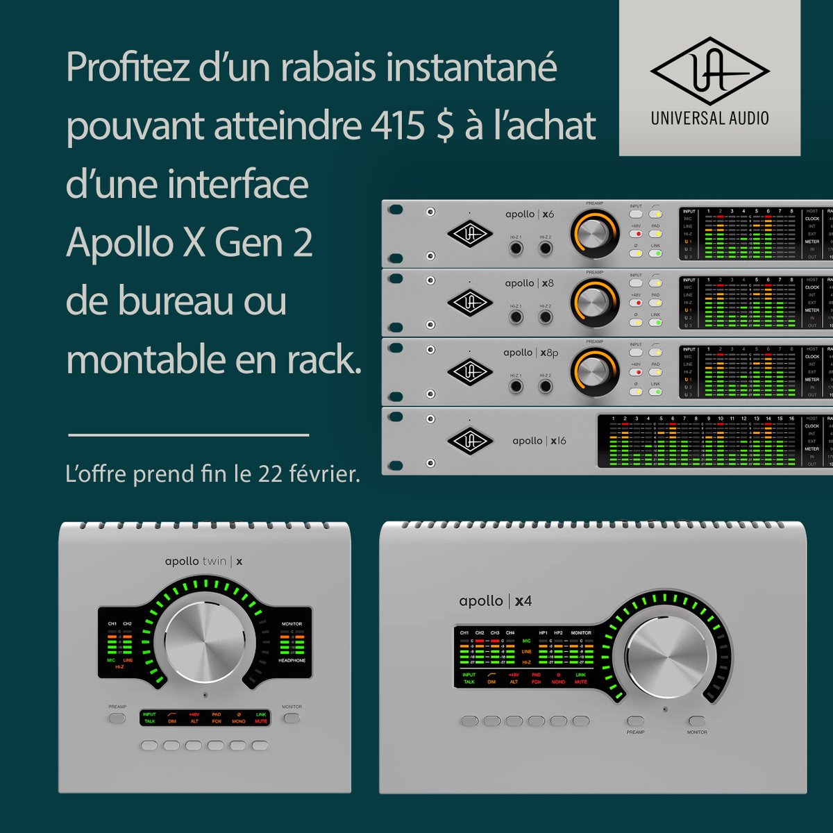 YSL_Pro's tweet image. Flash sale on select @UAudio products at 🇨🇦 dealers! 

Save up to $415 on the Apollo x Gen 2 range, and up to $70 on any UADX Amp Emulator Pedal.

Act quick - valid until Feb 22!