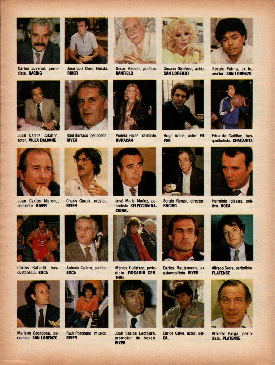 ENCUESTA HINCHAS FAMOSOS EN LOS 80

de River el  21.43%
de Boca el  18.57%
de #Racing el 14.28%
de Casla el 8.5%
amargos   5.7%
de Huracán el 4.29%