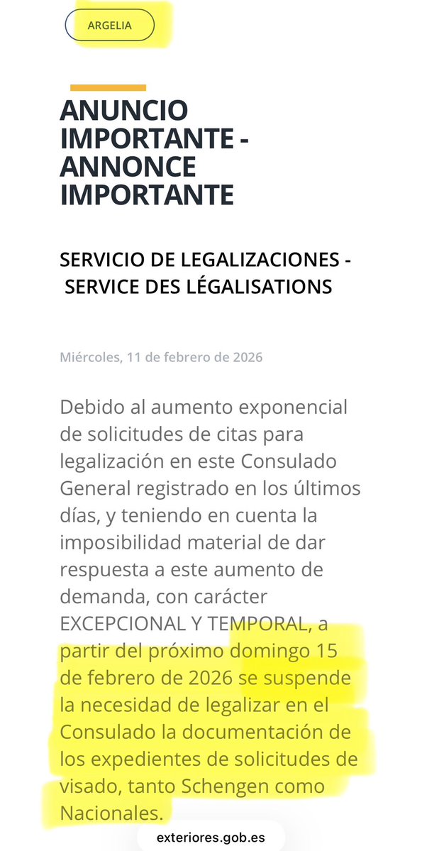 ⭕️ ¡¡OJO!!

El Consulado de España en Argelia (Orán) se colapsa ante la avalancha de solicitudes de legalización.

El efecto llamada pasa a llamarse avalancha descontrolada.