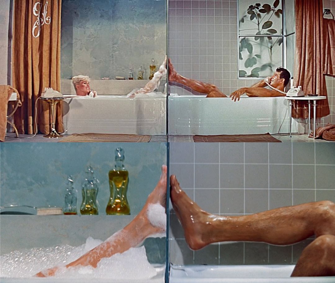 the split screen bathtub scene with doris day and rock hudson from pillow talk (1959) is still one of the best hays code cheats i’ve ever seen