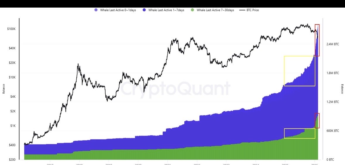 MinHan_BTC's tweet image. 1~2월 동안
신규 고래들이 모은 비트코인 수량이
2025년 한 해 전체 축적량과
비슷한 수준이다.

조용한 대량 매집은
하락장을 준비할 때가 아니라
불장을 대비할 때 나타난다.

공포는 아직 남아 있지만,
자본의 방향은
이미 상승을 보고 있다.