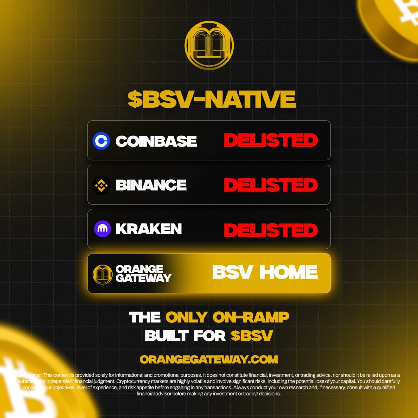 Delisted everywhere. They don't want you building 

So we made our own 🤠

🏦 BSV-native from day one
💶 10+ year banking relationships
🔐 Direct FIAT/STABLES/CRYPTO On-ramp
✅ Fully regulated

🚫 No Epstein money. Ever.

Built by the $BSV community, FOR the BSV community 🌋