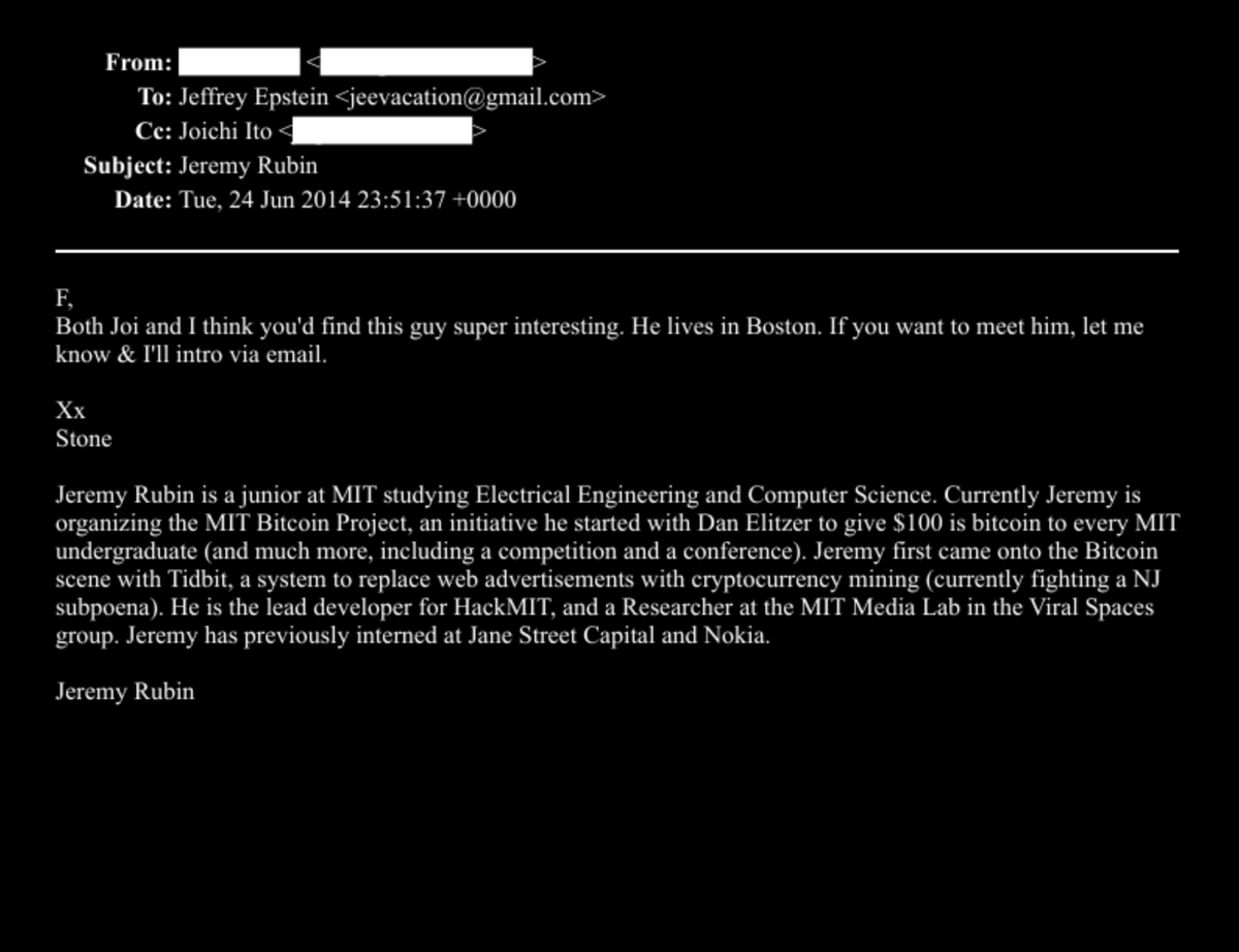 The downfall of BTC as Bitcoin started here with Jeffery Epstein being invited by MIT.

100s now released....

Those idiot lawyers vetting the 'released content' dont know about the bigger picture at play here...

The treasure trove is out...

What a shame for bigger blocks 😎