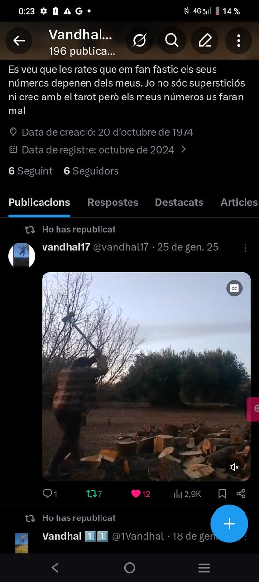 vandhal5's tweet photo. Es veu que les rates que em fan fàstic els seus números depenen dels meus. Jo no sóc supersticiós ni crec amb el tarot però els meus números us faran mal https://t.co/9VqZsYHmkr