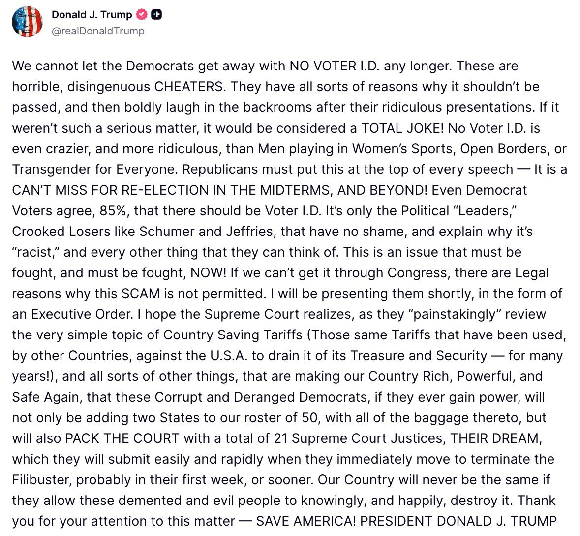 worldupdatee's tweet image. BREAKING: 🇺🇸 President Trump says Midterms will have voter I.D., with or without Congress.