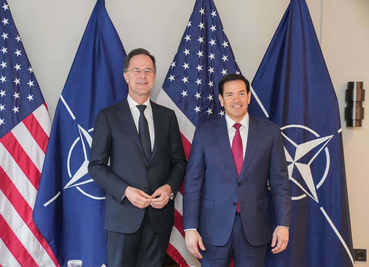 SecRubio's tweet image. In my meeting with @SecGenNATO Rutte, I emphasized that increased Allied defense spending is critical to NATO's strength against 21st century threats.