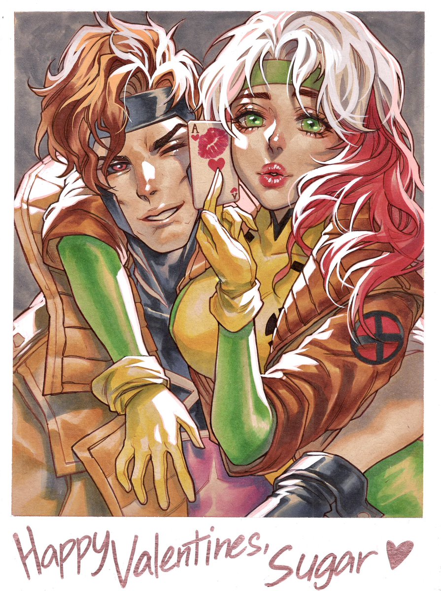 #happyvalentinesday  A polaroid-esque I did of #xmen ‘s Power Couple #rogue and #gambit. This 9x12 drawing is available art <a href="/raremarq/">raremarq</a> 💝I hope you guys like it! 💕💝
