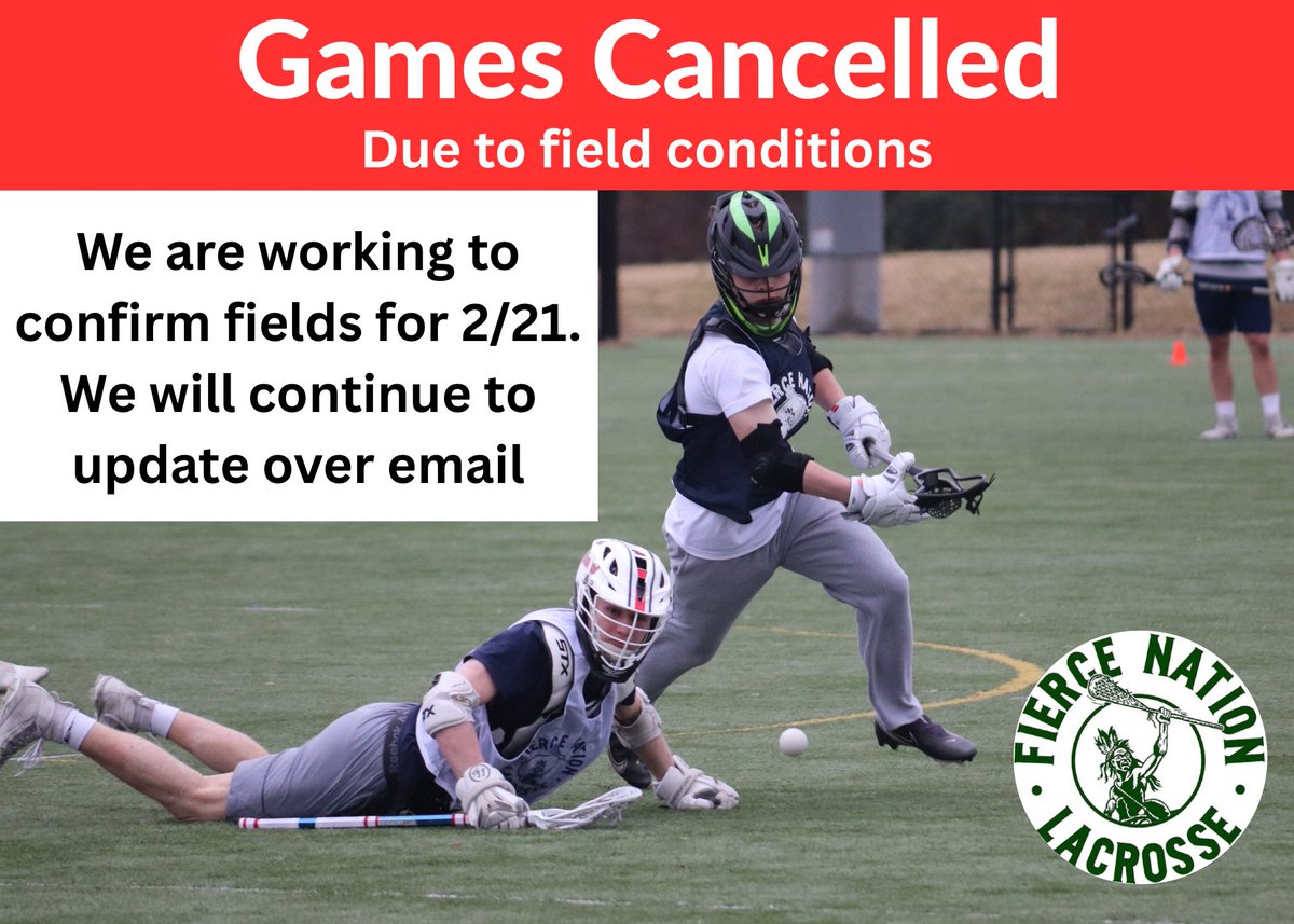Games tomorrow are cancelled due to snow on the turf. We are working to schedule field time for next weekend and we will keep you updated through email. We appreciate everyone’s flexibility.