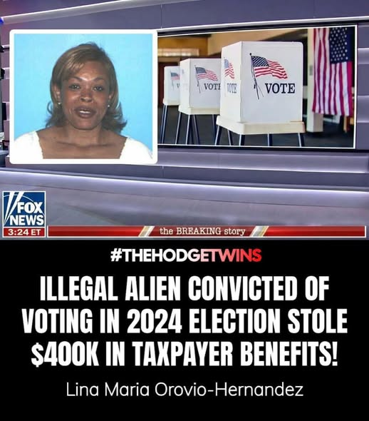 RickyDoggin's tweet photo. 🔥👉 BREAKING: Illegal Immigrant Convicted of Voter Fraud in 2024 Election — Stole $400K in Benefits!
Jury convicts illegal alien Lina Maria Orovio-Hernandez of VOTER FRAUD in the 2024 election! She used a stolen identity to illegally vote, lived here 20+ years illegally, and stole OVER $400,000 in taxpayer benefits Section 8, Social Security, SNAP. 
Caught on camera with an ‘I Voted’ sticker!
Democrats said this ‘never happens’ — well, it JUST HAPPENED AGAIN. Proof non-citizen voting is real and costing us big time.
We NEED the SAVE America Act NOW — require citizenship proof to register and ID to vote! Protect our elections, secure our benefits, deport criminals. 🇺🇸🗳️
Source: U.S. Depart. of Justice / Fox News